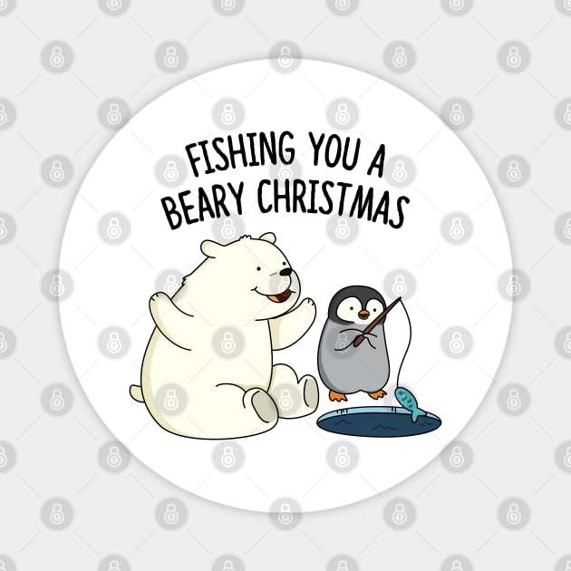 Fishing You A Beary Christmas Cute Polar Bear Pun Magnet by punnybone